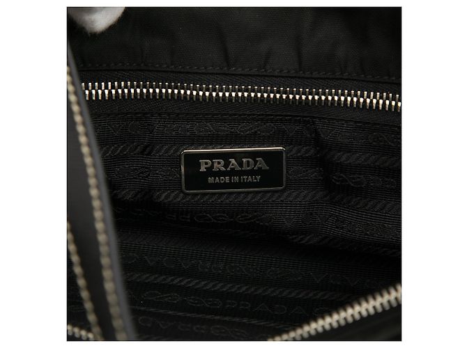 Borsa shopper tote Prada in Tessuto nero con bordi in Saffiano - vista 5