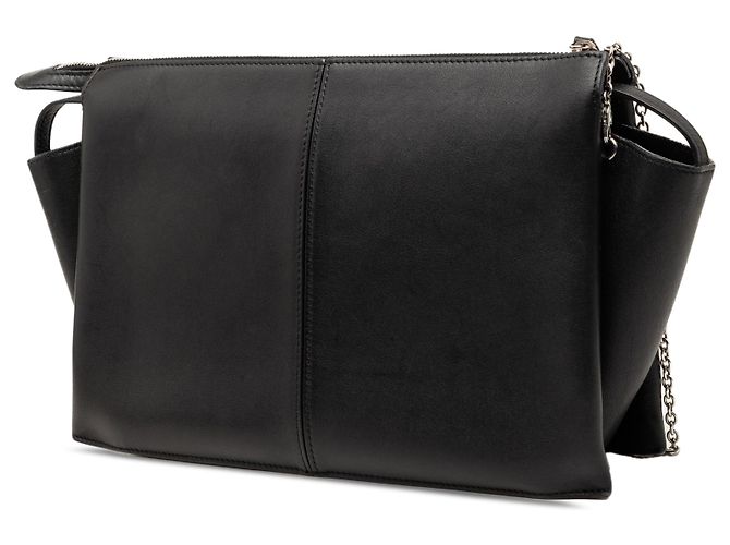 Céline Clutch de couro preto com aba sanfonada e corrente Celine - vista 2