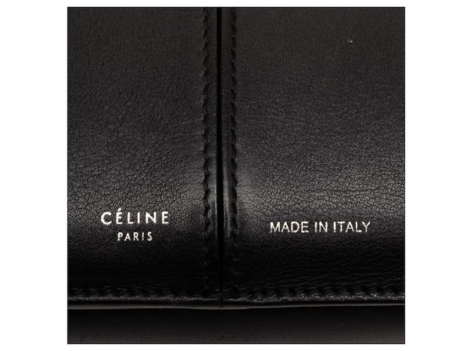 Céline Clutch de couro preto com aba sanfonada e corrente Celine - vista 5