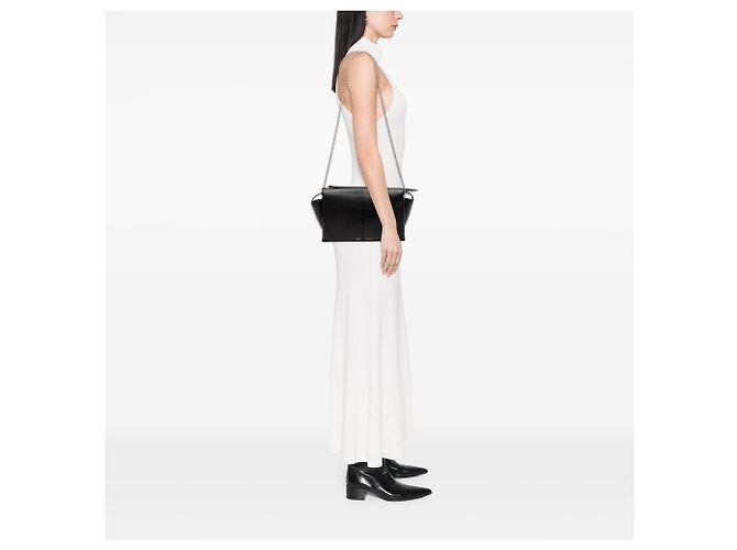 Céline Clutch de couro preto com aba sanfonada e corrente Celine - vista 7