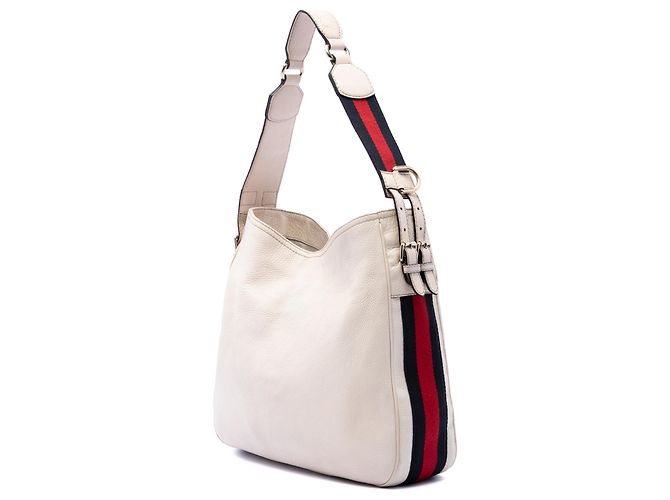 Gucci White Medium Pebbled Calfskin Web Heritage Schultertasche Weiß - Ansicht 2