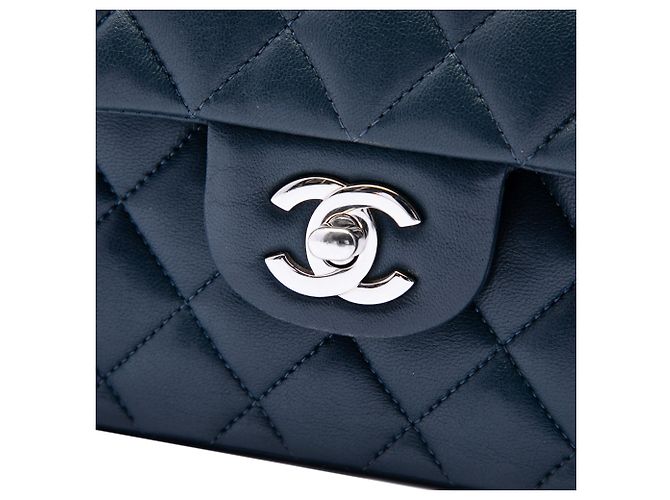 Chanel Blue Small Classic Lambskin Double Flap Blu scuro - vista 6