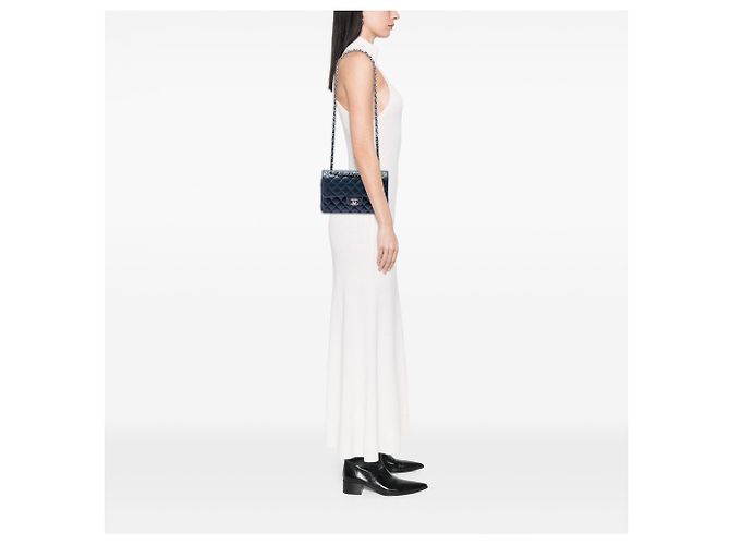 Chanel Blue Small Classic Lambskin Double Flap Blu scuro - vista 7