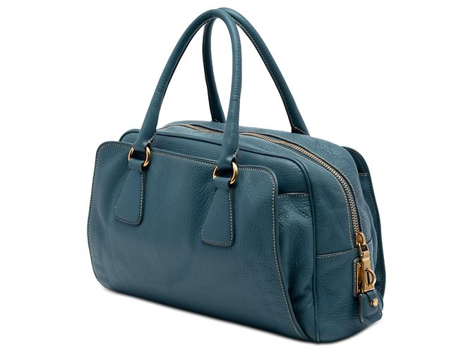 Borsa Bauletto Prada in Vitello Daino blu - vista 2