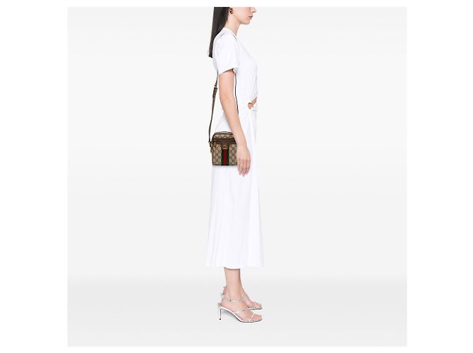 Gucci Beige Mini GG Supreme Web Ophidia Crossbody - vista 7