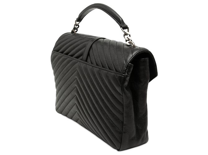 Sac College Saint Laurent en peau de mouton noir avec monogramme Chevron Large - vue 2
