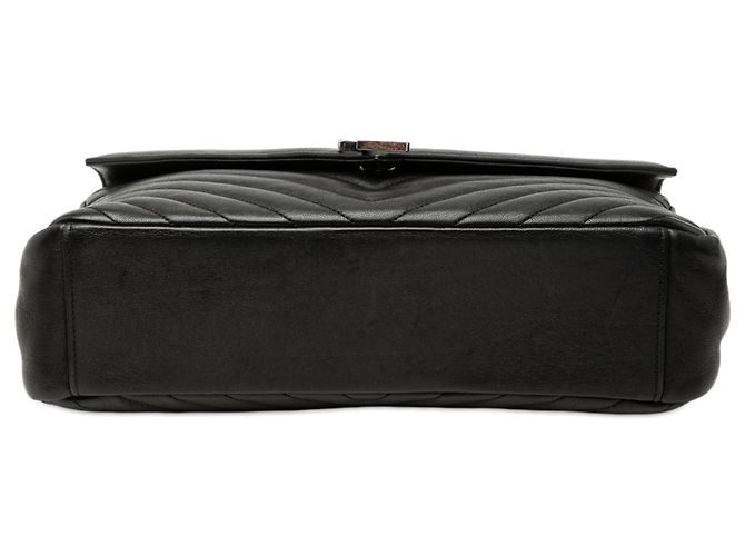 Sac College Saint Laurent en peau de mouton noir avec monogramme Chevron Large - vue 3