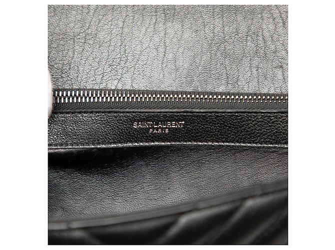 Sac College Saint Laurent en peau de mouton noir avec monogramme Chevron Large - vue 5