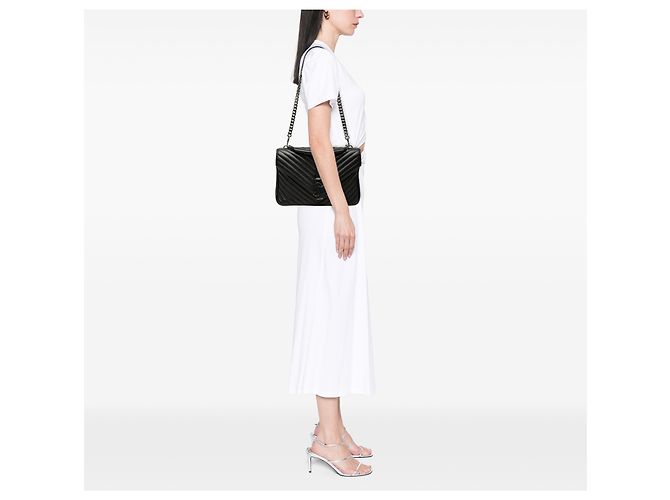 Sac College Saint Laurent en peau de mouton noir avec monogramme Chevron Large - vue 8