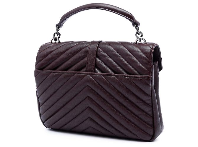 Borsa College Saint Laurent in pelle di pecora con monogramma e Chevron rosso, misura Medium Bordò - vista 2