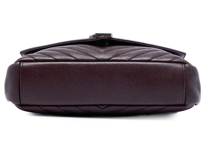 Borsa College Saint Laurent in pelle di pecora con monogramma e Chevron rosso, misura Medium Bordò - vista 3