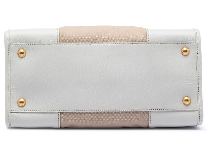 Borsa Prada Beige Saffiano Trimmed Canvas Canapa - vista 3