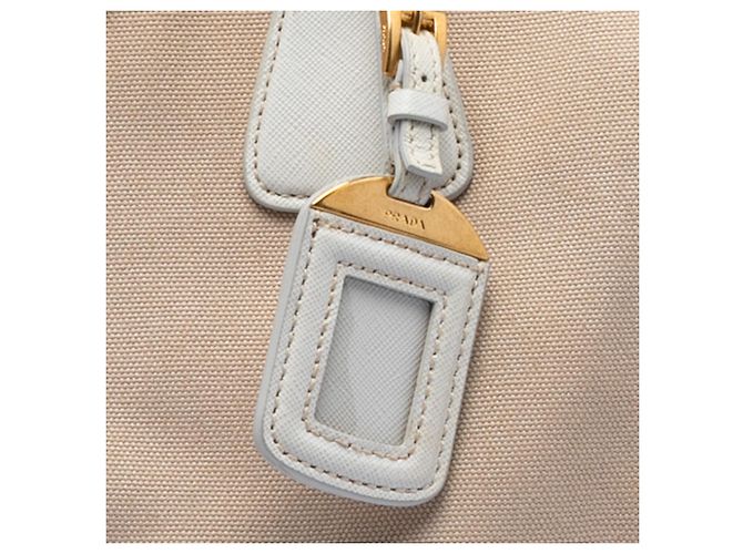 Borsa Prada Beige Saffiano Trimmed Canvas Canapa - vista 6