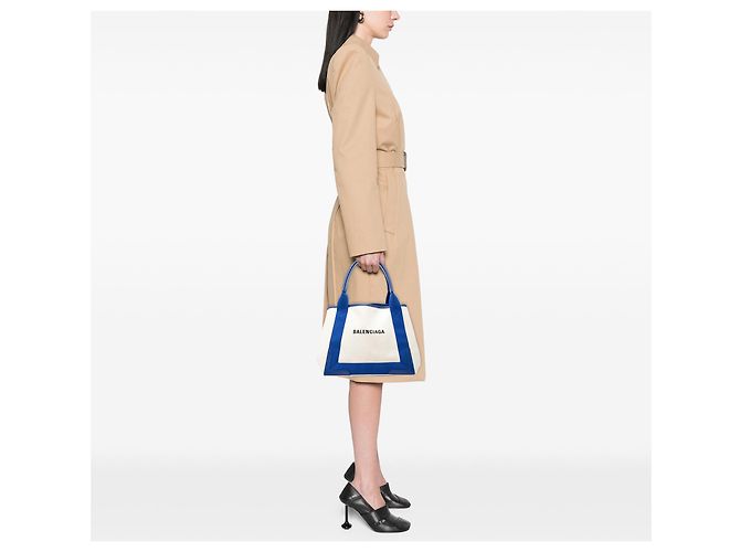 Balenciaga Tote Cabas S in tela bianca navy Bianco Bianco sporco - vista 7