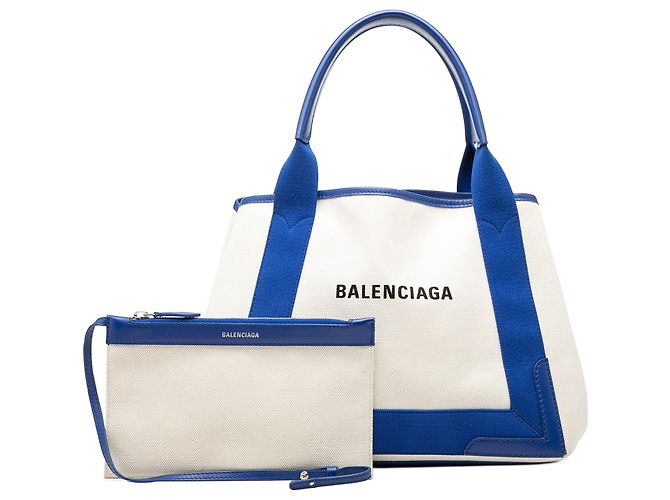 Balenciaga Tote Cabas S in tela bianca navy Bianco Bianco sporco - vista 8