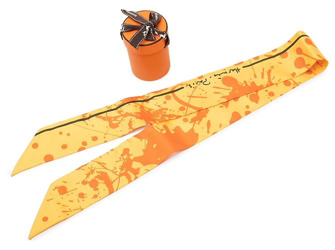 Hermès Twilly Seidentuch Orange Paint Splatter - Ansicht 6