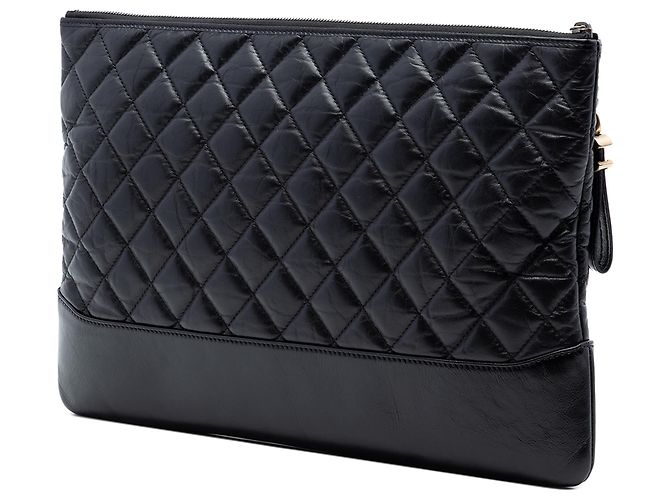 Clutch Chanel Gabrielle O Case in pelle di vitello invecchiata nera Large Nero - vista 2