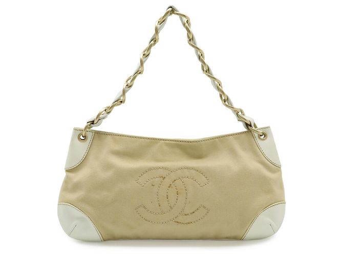 Borsa a Spalla con Catena Chanel Coco Mark Bianco Beige - vista 2