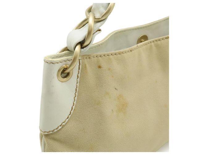 Borsa a Spalla con Catena Chanel Coco Mark Bianco Beige - vista 5