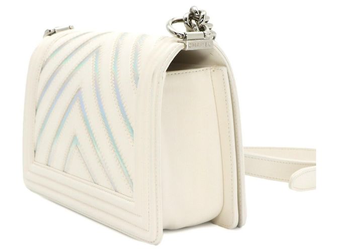Borsa a tracolla Chanel Boy Chain in pelle bianca Bianco - vista 2