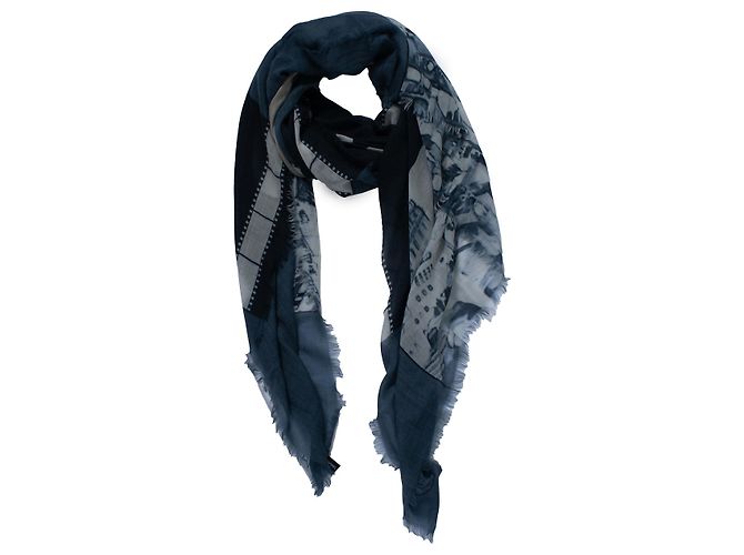 Chanel, Sciarpa in cashmere CC Cinema blu e bianco Multicolore - vista 2