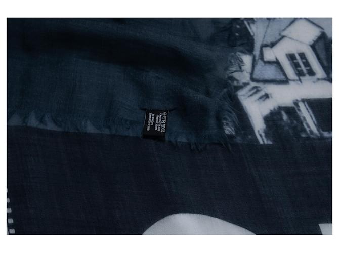 Chanel, Sciarpa in cashmere CC Cinema blu e bianco Multicolore - vista 7