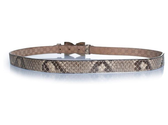 Gucci, python leather belt with gold metal bow Brown - view 2