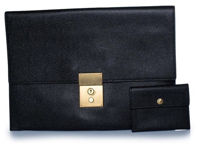 Thom Browne, pebbled leather clutch with wallet Black - view 2
