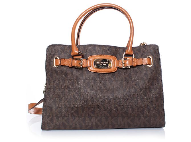 Michael Kors, shopper con monogramma in tela marrone - vista 3