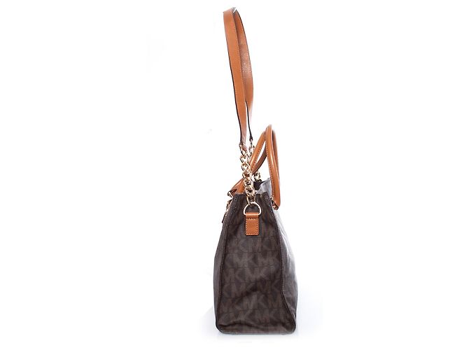 Michael Kors, shopper con monogramma in tela marrone - vista 6