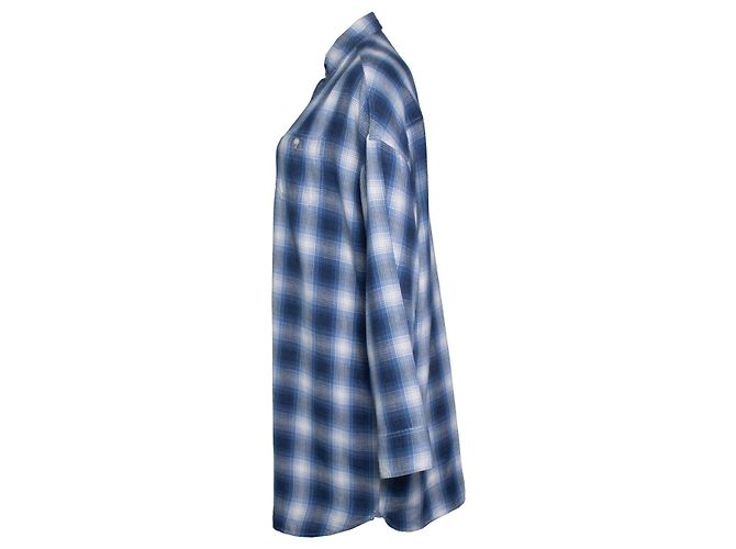 R13, oversized AXL Karo-Flanell-Minikleid Blau - Ansicht 2