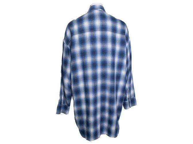 R13, oversized AXL Karo-Flanell-Minikleid Blau - Ansicht 3