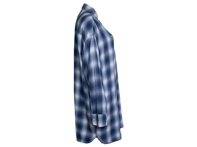 R13, oversized AXL Karo-Flanell-Minikleid Blau - Ansicht 4
