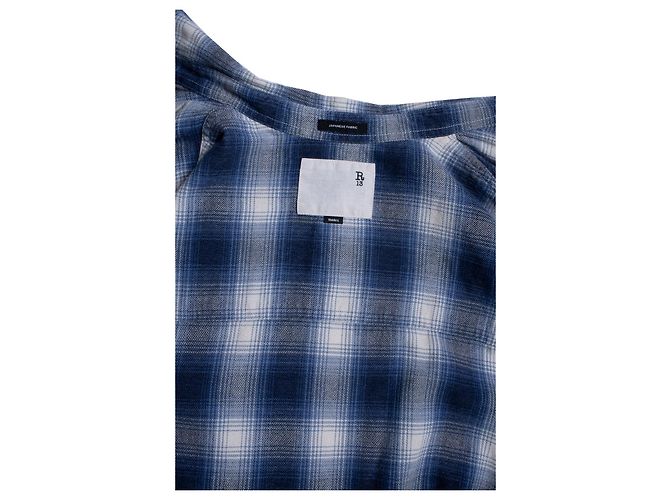 R13, oversized AXL Karo-Flanell-Minikleid Blau - Ansicht 7