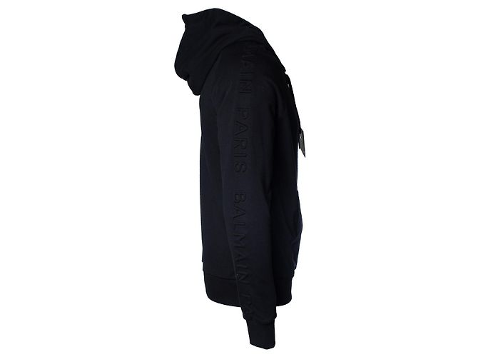 Balmain, schwarzer Cardigan mit Kapuze und geprägtem Logo - Ansicht 4