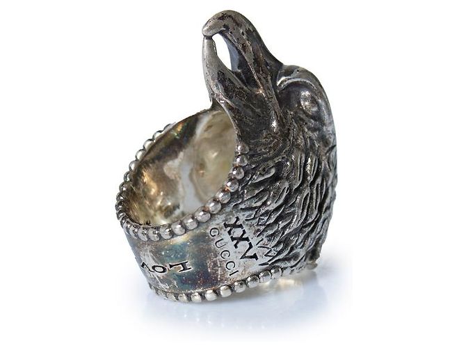 Gucci, anello testa d'aquila anger forest Argento Metallico - vista 2