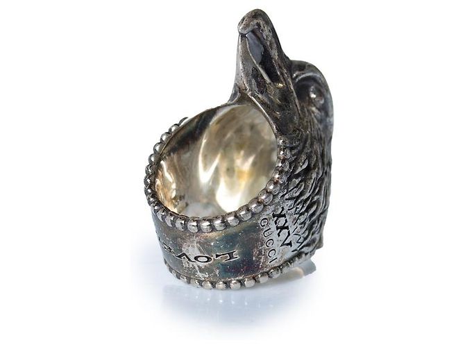 Gucci, anello testa d'aquila anger forest Argento Metallico - vista 6
