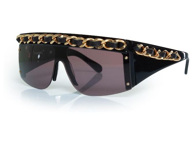 Chanel, occhiali da sole vintage con catena nera Nero - vista 2