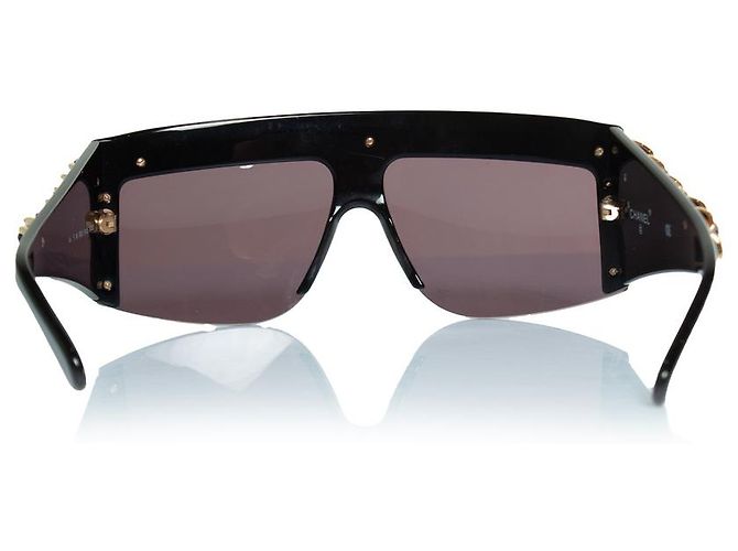 Chanel, occhiali da sole vintage con catena nera Nero - vista 4