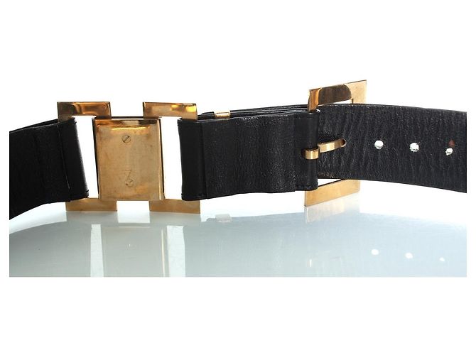 Chanel, Vintage-Gürtel aus schwarzem Leder mit Logo - Ansicht 5