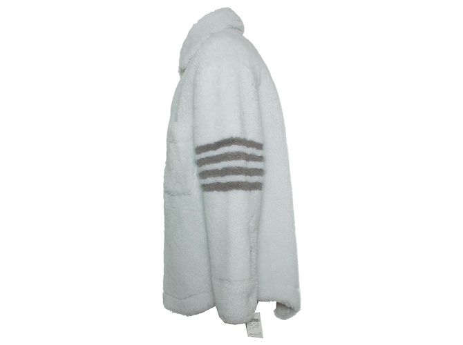 Thom Browne, giacca in shearling con 4 strisce Bianco - vista 4