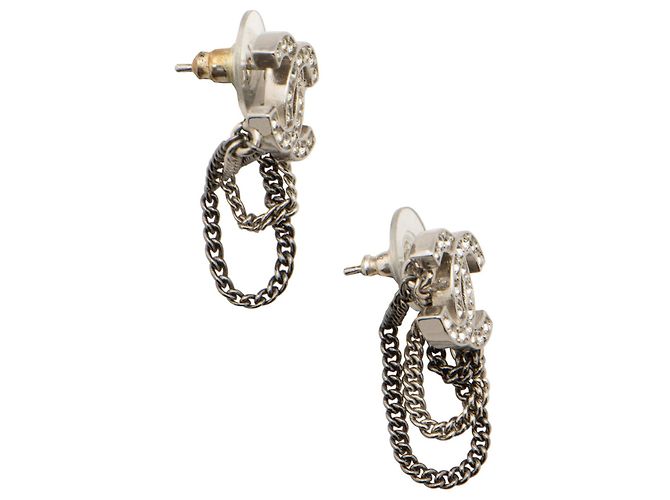 Gabrielle Chanel Silver Crystal CC Chain Ohrringe Silber Metallisch - Ansicht 2