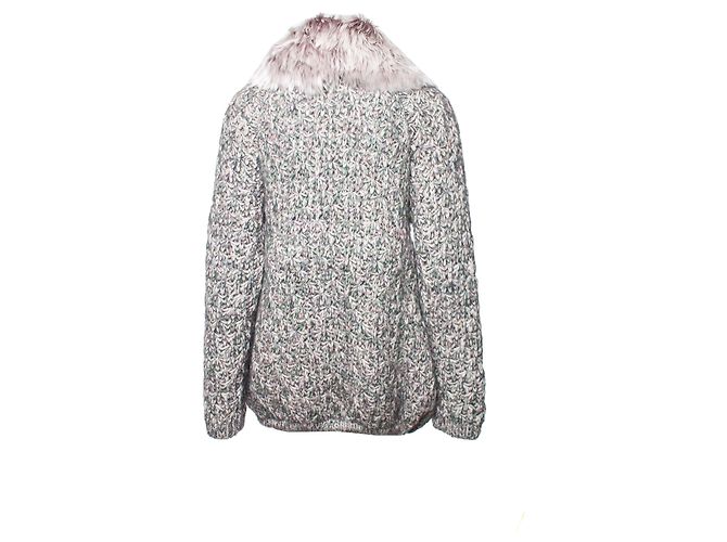Ermanno Scervino, grauer Strickcardigan mit Pelzkragen. - Ansicht 2