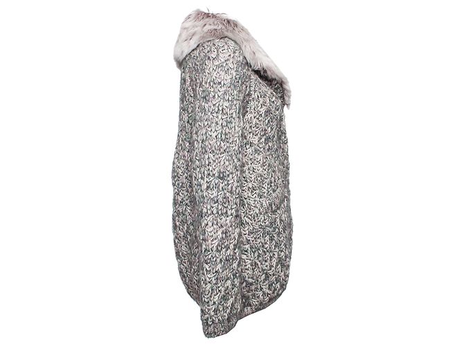 Ermanno Scervino, grauer Strickcardigan mit Pelzkragen. - Ansicht 3