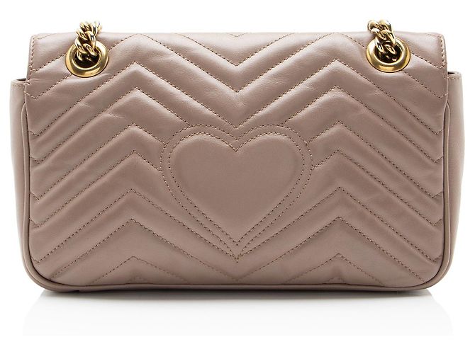 Borsa a patta media Gucci Matelasse Leather GG Marmont Marrone Beige - vista 3