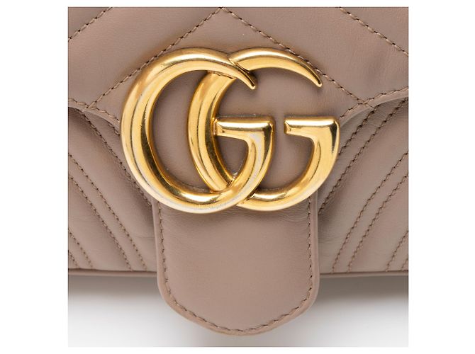 Borsa a patta media Gucci Matelasse Leather GG Marmont Marrone Beige - vista 9