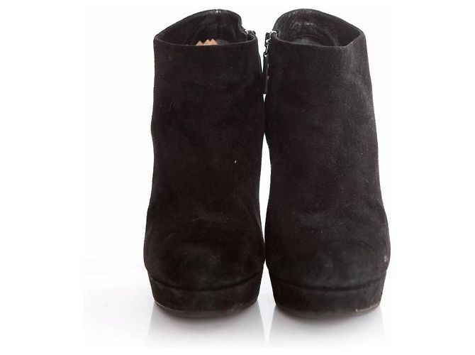 Prada, botas de plataforma em camurça preta. Preto - vista 4