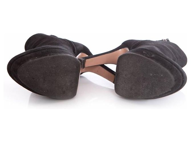 Prada, botas de plataforma em camurça preta. Preto - vista 6