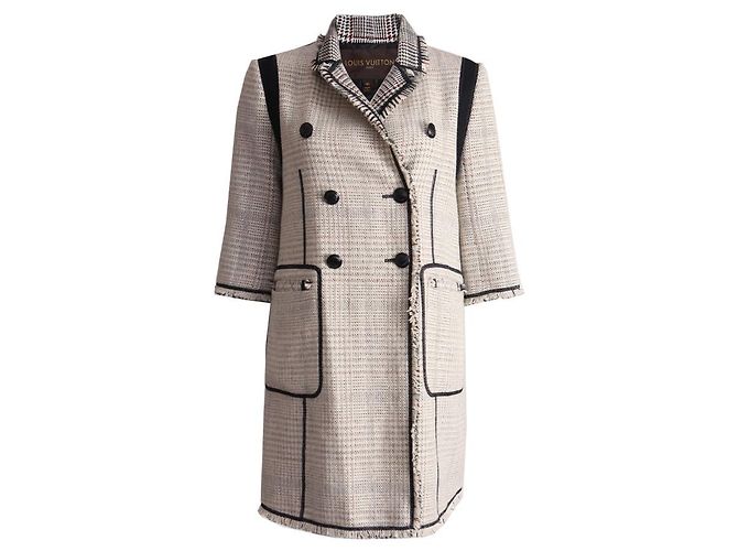 Louis Vuitton, cappotto in tweed nero/bianco con maniche ¾ in taglia FR40/S. Multicolore - vista 2