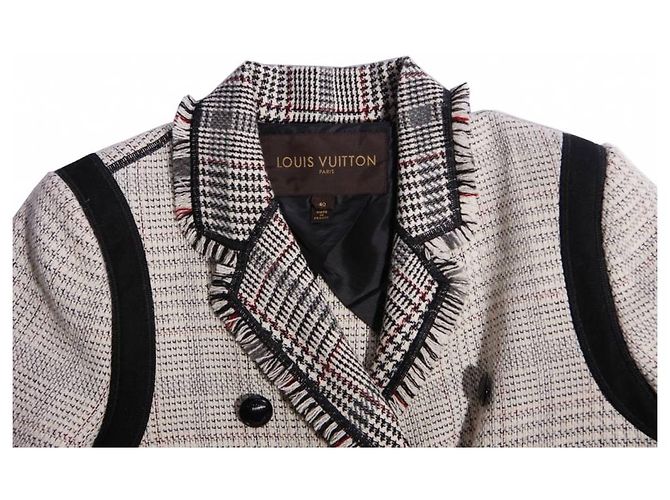 Louis Vuitton, cappotto in tweed nero/bianco con maniche ¾ in taglia FR40/S. Multicolore - vista 6